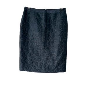 Ann Taylor Floral Brocade Pencil Skirt Navy Blue Size 8